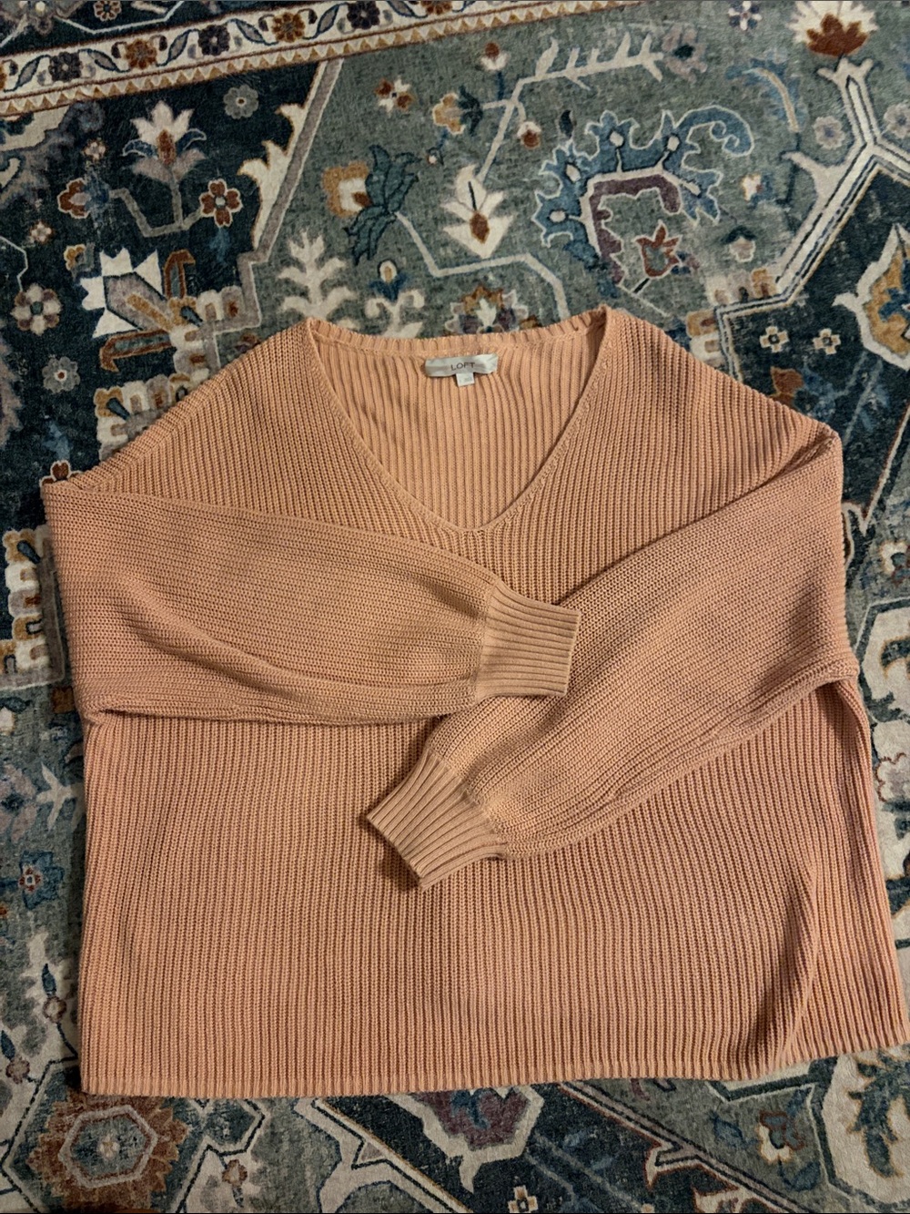 Loft Women's V-Neck Ribbed Sweater, 100% cotton, Large (oversized fit)